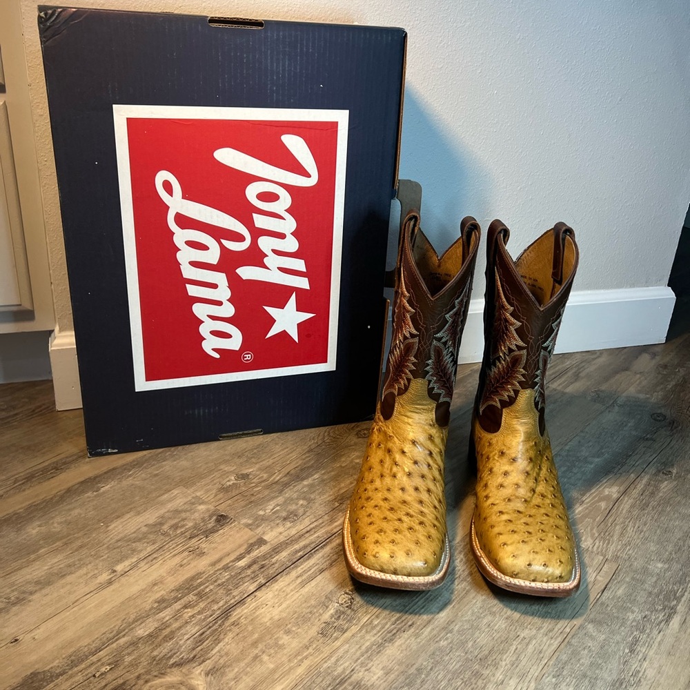 Tony Lama full quill ostrichYellow and Brown Cowboy Boots